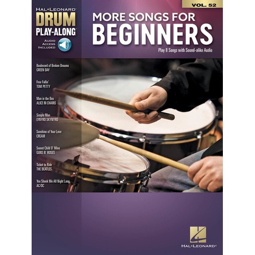 MORE SONGS FOR BEGINNERS Drum Playalong Book with Online Audio Access Volume 52