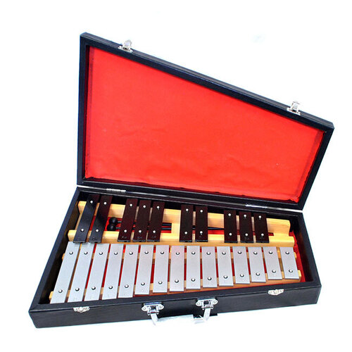 PERCUSSION PLUS 25 Note Metallophone with Black Keys comes with 2 Mallets and Case