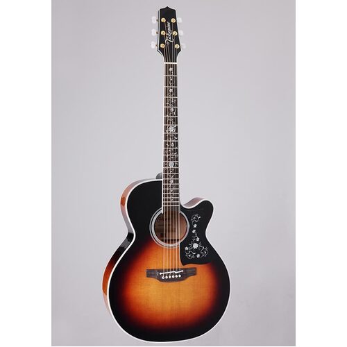 TAKAMINE PRO THERMAL TOP 6 String Jumbo/Electric Cutaway Guitar in Brown Sunburst