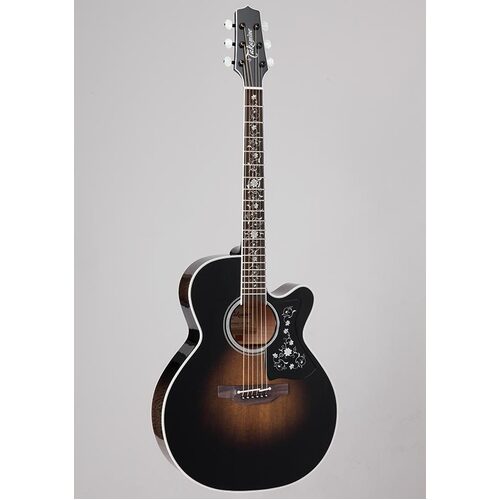 TAKAMINE PRO THERMAL TOP 6 String Jumbo/Electric Cutaway Guitar in Transparent Black Burst