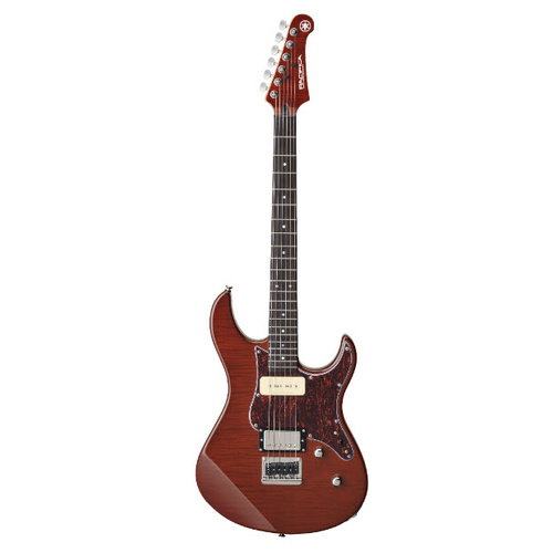 YAMAHA PACIFICA PAC611HFM MODEL ELECTRIC GTR FLAMED MAPLE TOP HUMBUCKER-P90 PICKUPS IN ROOT BEER HARDTAIL