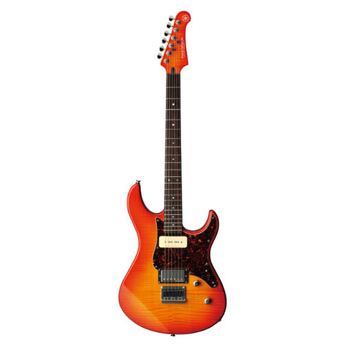 YAMAHA PACIFICA PAC611HFM MODEL ELECTRIC GTR FLAMED MAPLE TOP HUMBUCKER-P90 PICKUPS IN LIGHT AMBER BURST HARDTAIL