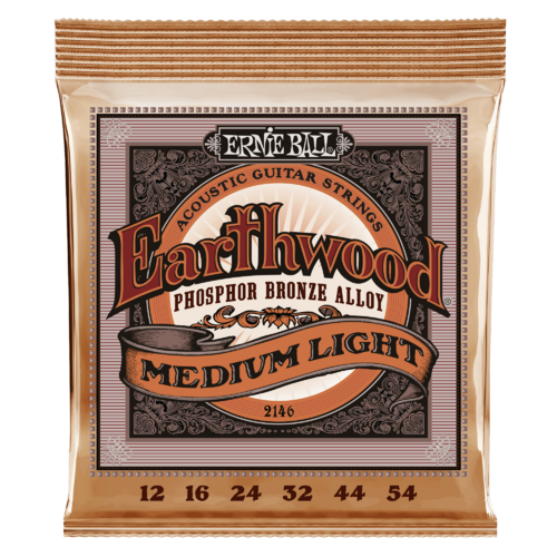 ERNIE BALL 2146 EARTHWOOD PHOSPHOR BRONZE Acoustic Guitar String Set 12-54 Medium Light Slinky