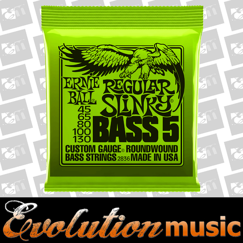 ERNIE BALL 2836 ROUNDWOUND Bass Guitar 5 String Set 45-130 Regular Slinky