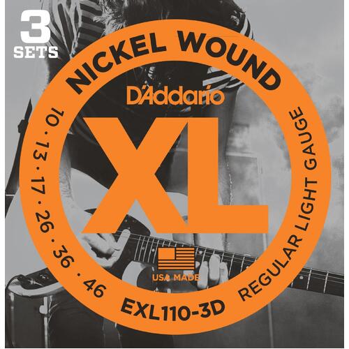 DADDARIO EXL110-3D Electric Guitar String Set 10-46 Nickel Wound Regular Light 3 Pack