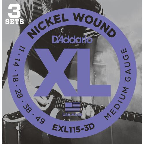 DADDARIO EXL115-3D Electric Guitar String 3 Set 11-49 Nickel Wound Blues Jazz