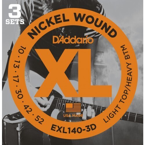DADDARIO EXL140-3D Electric Guitar String Set 10-52 Nickel Wound Light Top Heavy Bottom 3 Pack