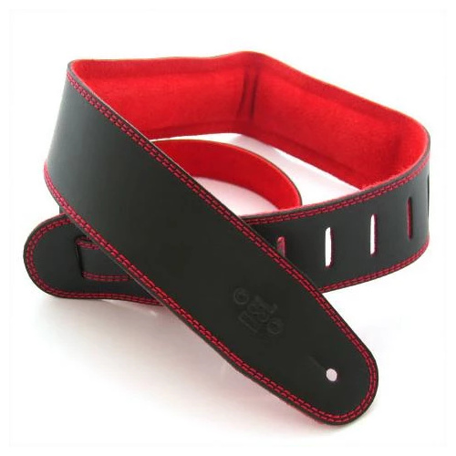 DSL 2.5 Inch Padded Suede Strap Black/Red with Red Stitch GES25-15-6