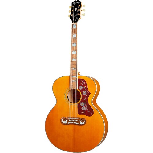 EPIPHONE MASTERBILT J200 6 String Super Jumbo Solid Figured Maple Body with Solid Sitka Top Aged Antique Natural Gloss
