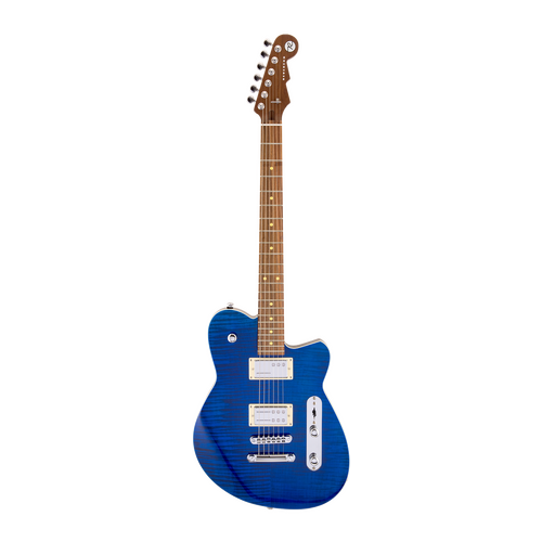 REVEREND CHARGER RA 6 String Electric Guitar with Dark Roasted Maple Neck in Trans Blue Flame Maple