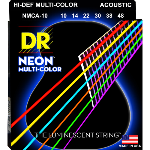 DR HI-DEF NEON Acoustic String Set 10-48 EXTRA LIGHT MULTI COLOUR NMCA-10