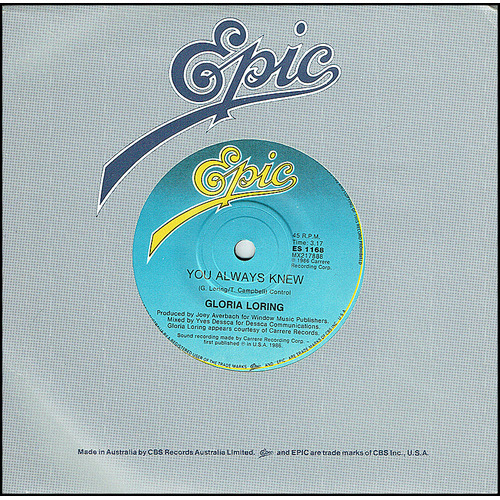 GLORIA LORING You Always Knew/Friends And Lovers 1985 Single