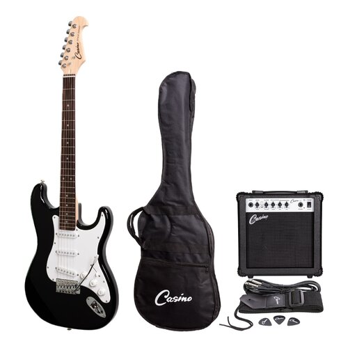 CASINO 6 String Strat-Style Electric Guitar Pack in Black with a 15 Watt Amplifier